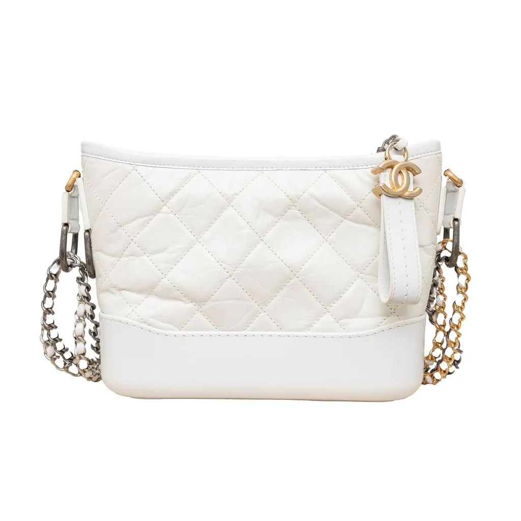 Chanel Quilted Leather Gabrielle Hobo Bag - '10s White Leather Good - Front View
