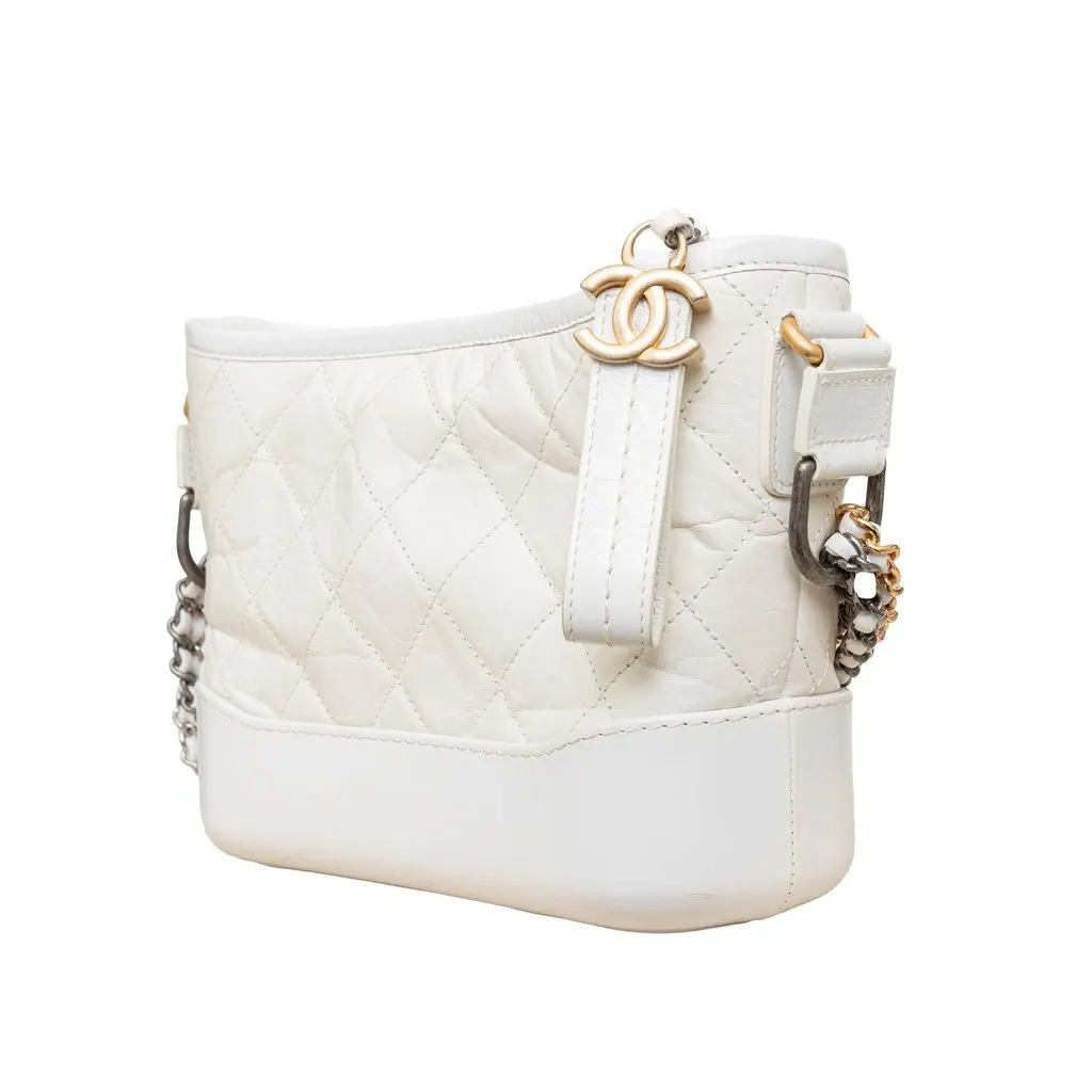 Chanel Quilted Leather Gabrielle Hobo Bag - '10s White Leather Good - Back View