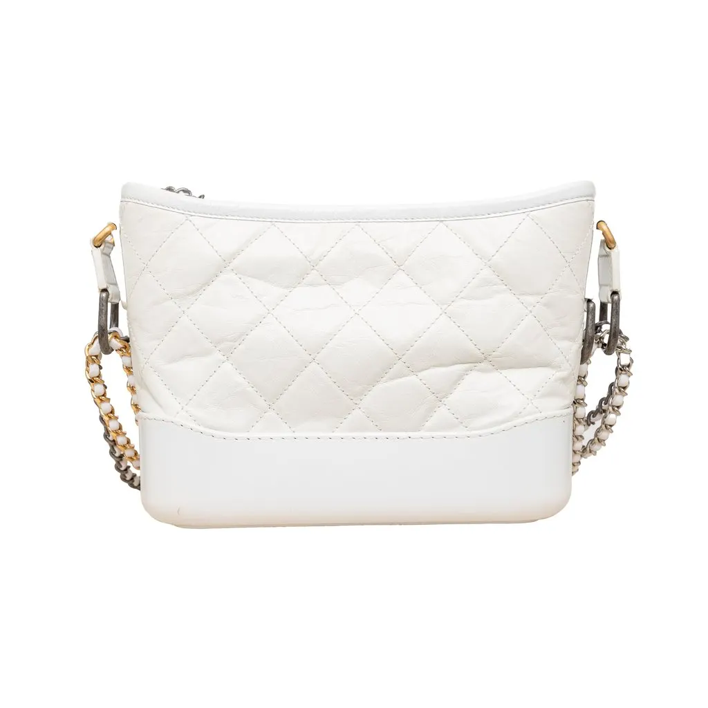 Chanel Quilted Leather Gabrielle Hobo Bag - '10s White Leather Good - Inside View