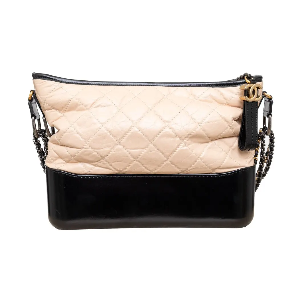 Chanel Quilted Large Gabrielle Hobo Bag - '10s Black Leather Good - Front View
