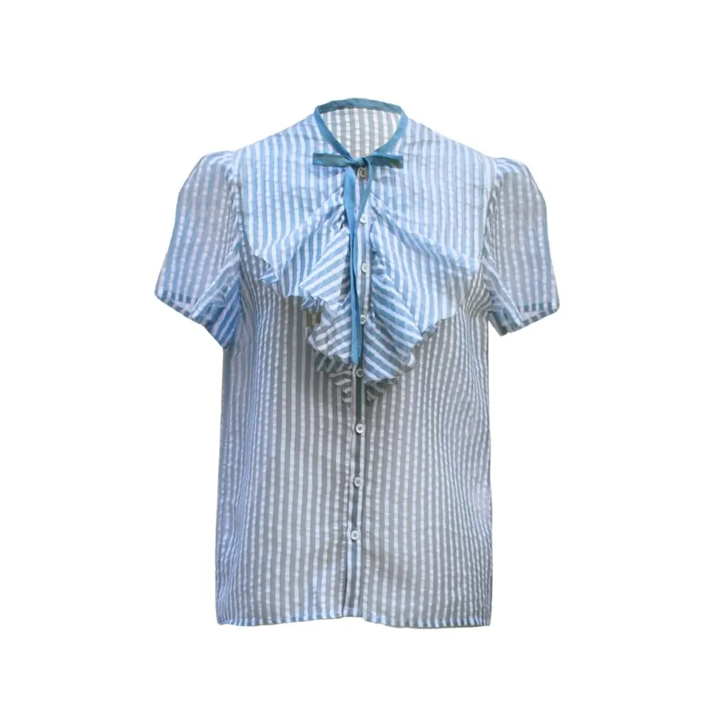 Unsigned Rubino Gaeta Ruffle Shirt - '20s Red Cotton Good - Front View