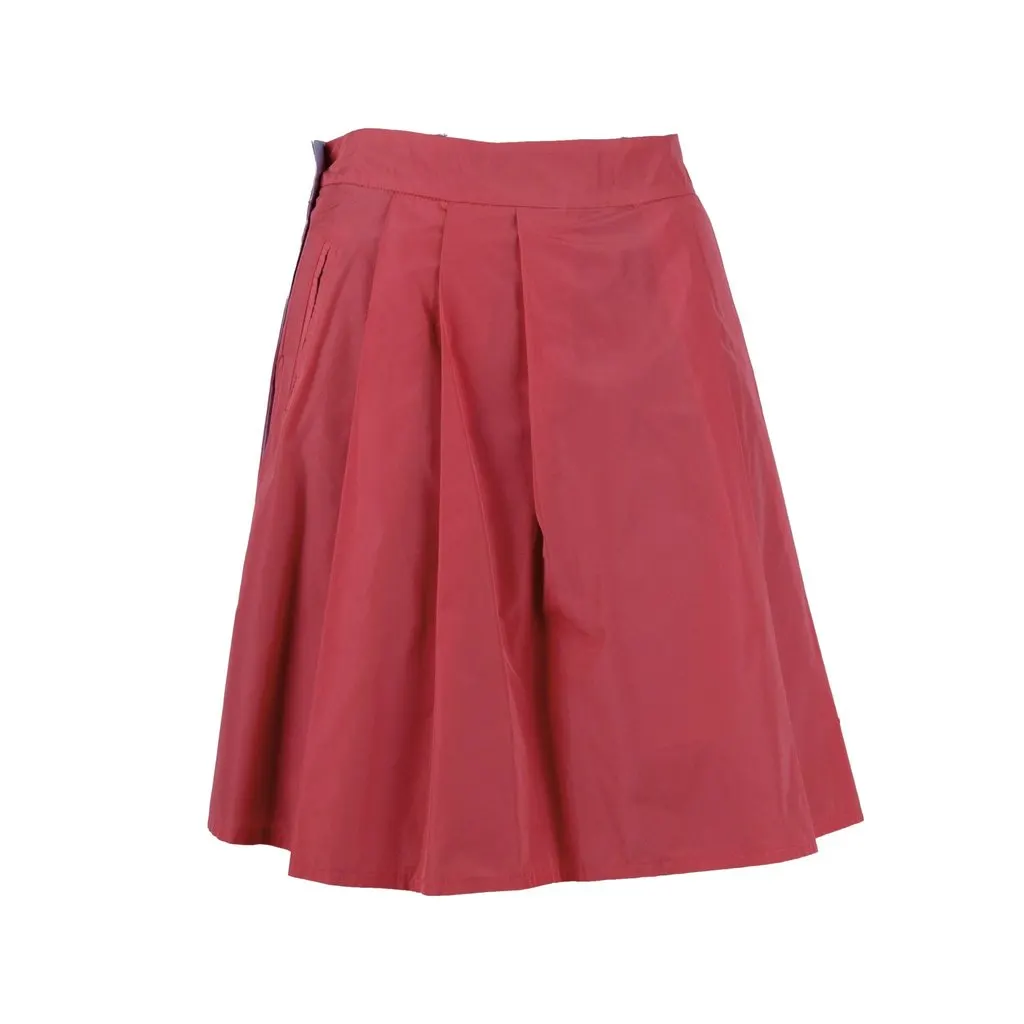 Unsigned Rubino Gaeta Pleated Skirt - '20s Red Polyester Good - Front View