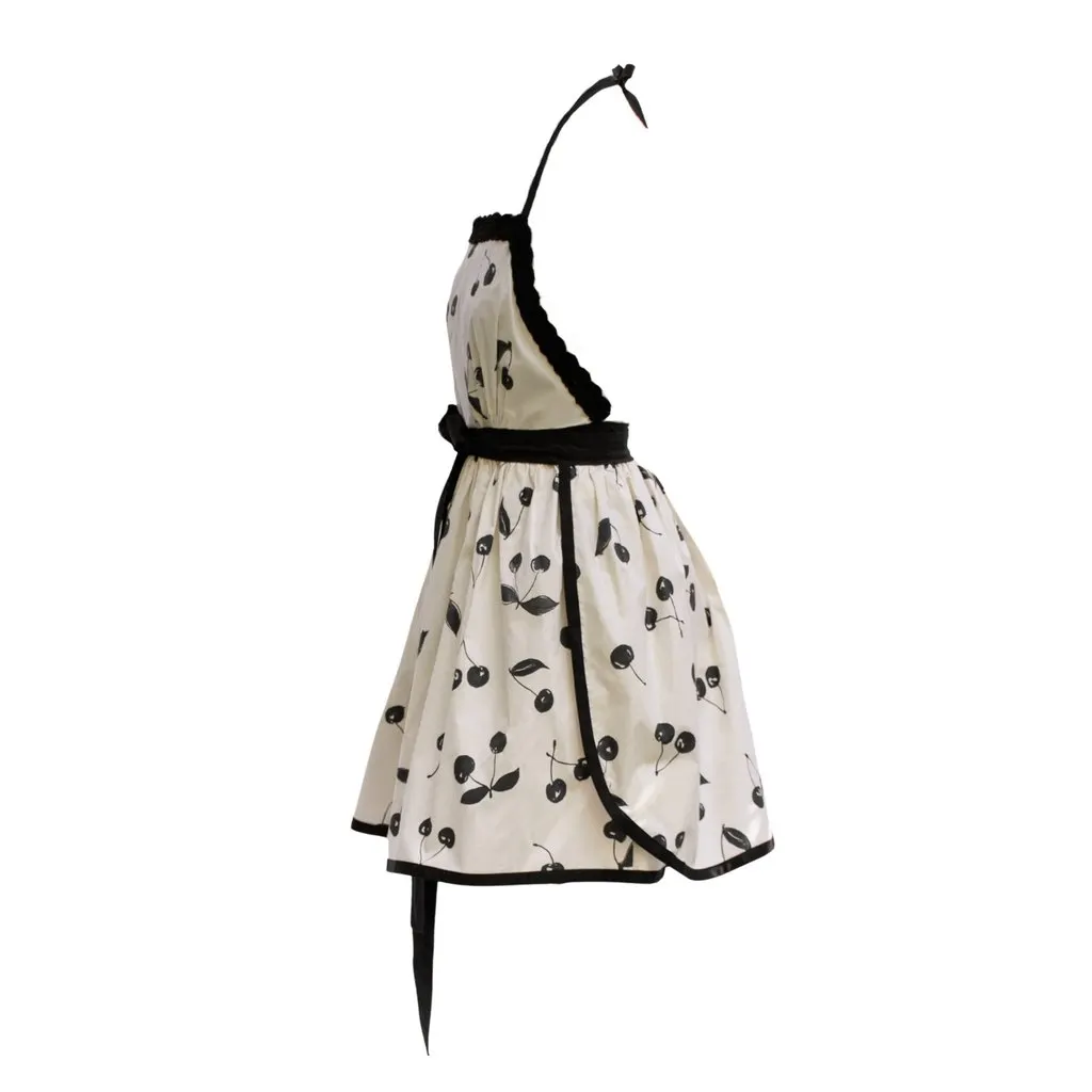 Unsigned Cherry Print Apron Dress - '20s Black Cotton Good - Inside View