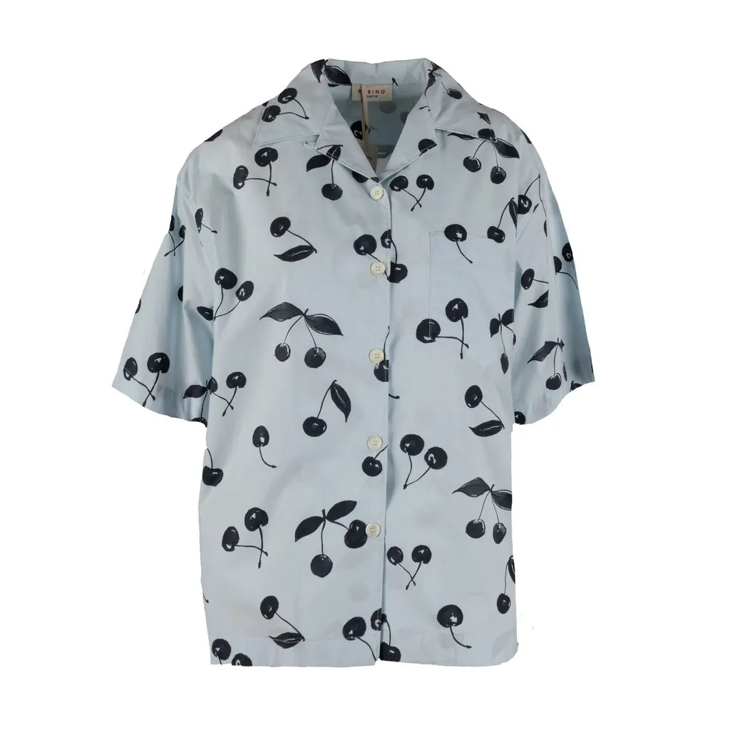 Unsigned Cherry Print Bowling Shirt - '20s Red Cotton Good - Front View
