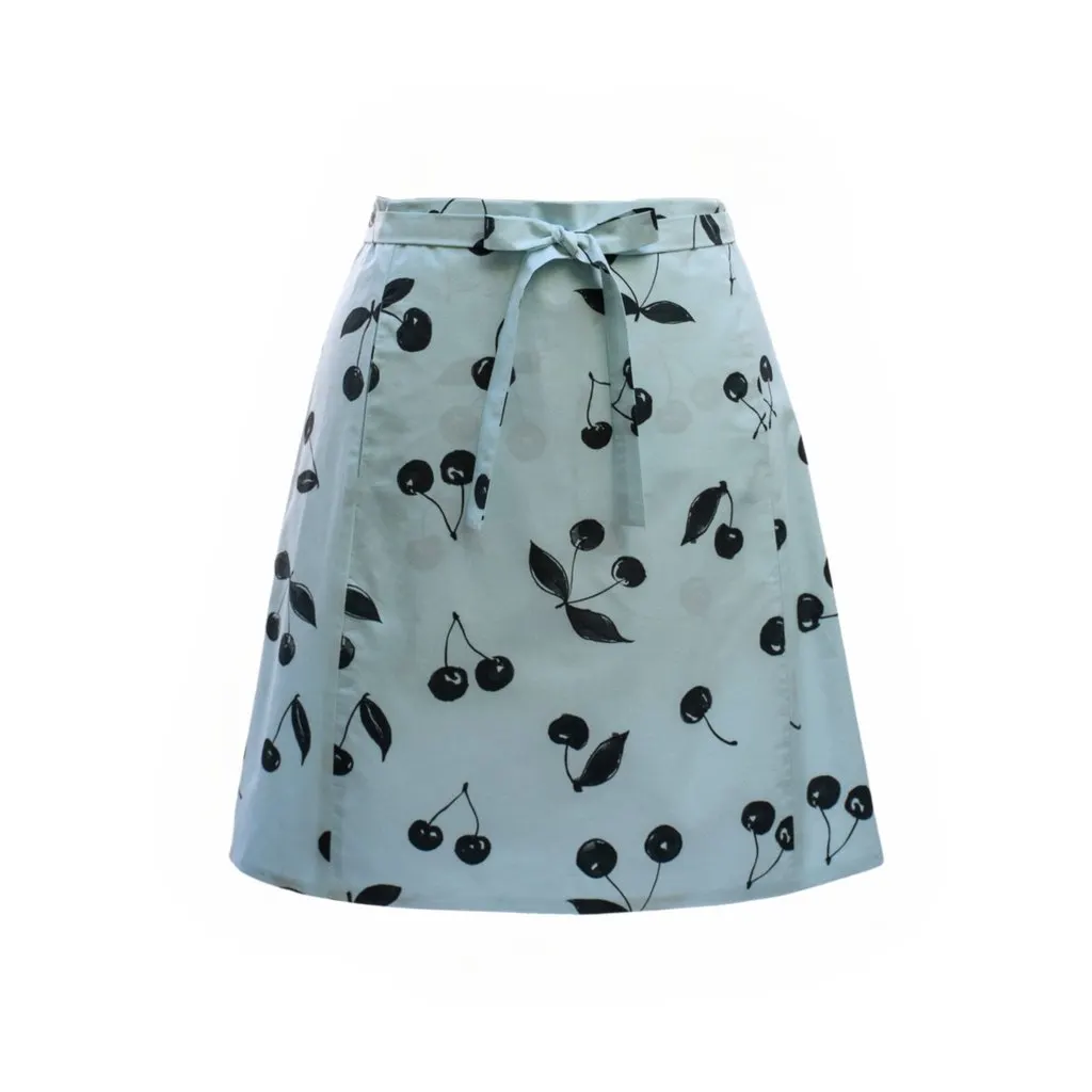 Unsigned Rubino Gaeta Cherry Print Mini Skirt - '20s White Cotton Good - Front View