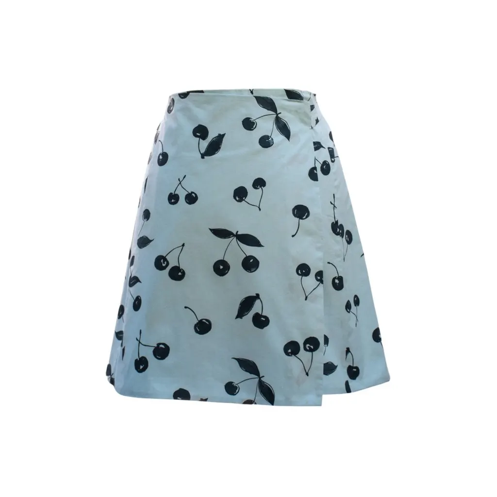 Unsigned Rubino Gaeta Cherry Print Mini Skirt - '20s White Cotton Good - Back View