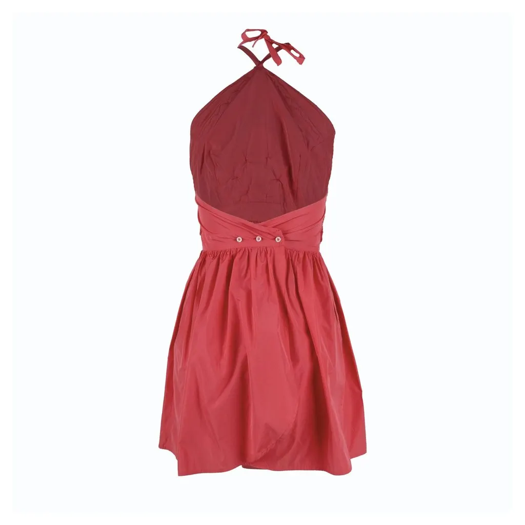 Unsigned Rubino Gaeta Granny Crochet Dress - '20s Red Polyester Good - Back View