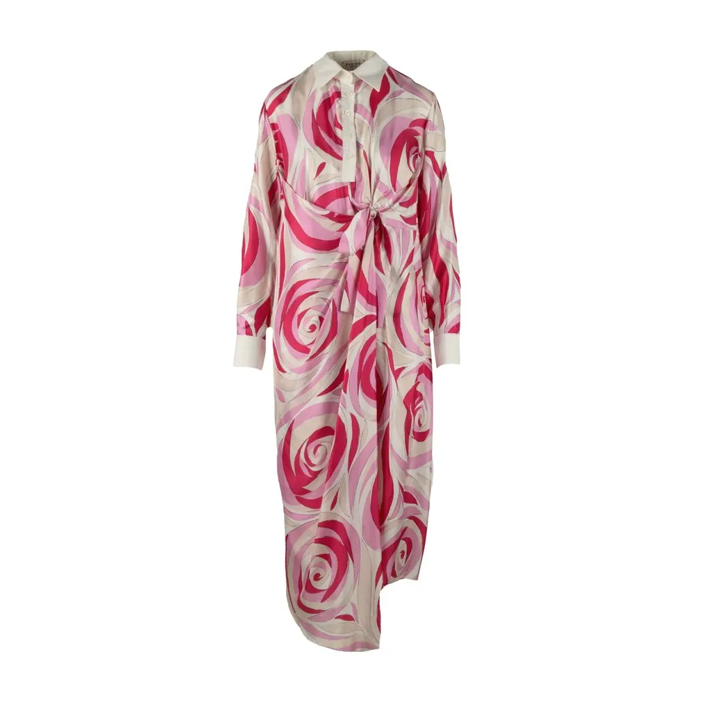 Unsigned Rubino Gaeta Peony Print Dress - '20s White Silk Good - Front View