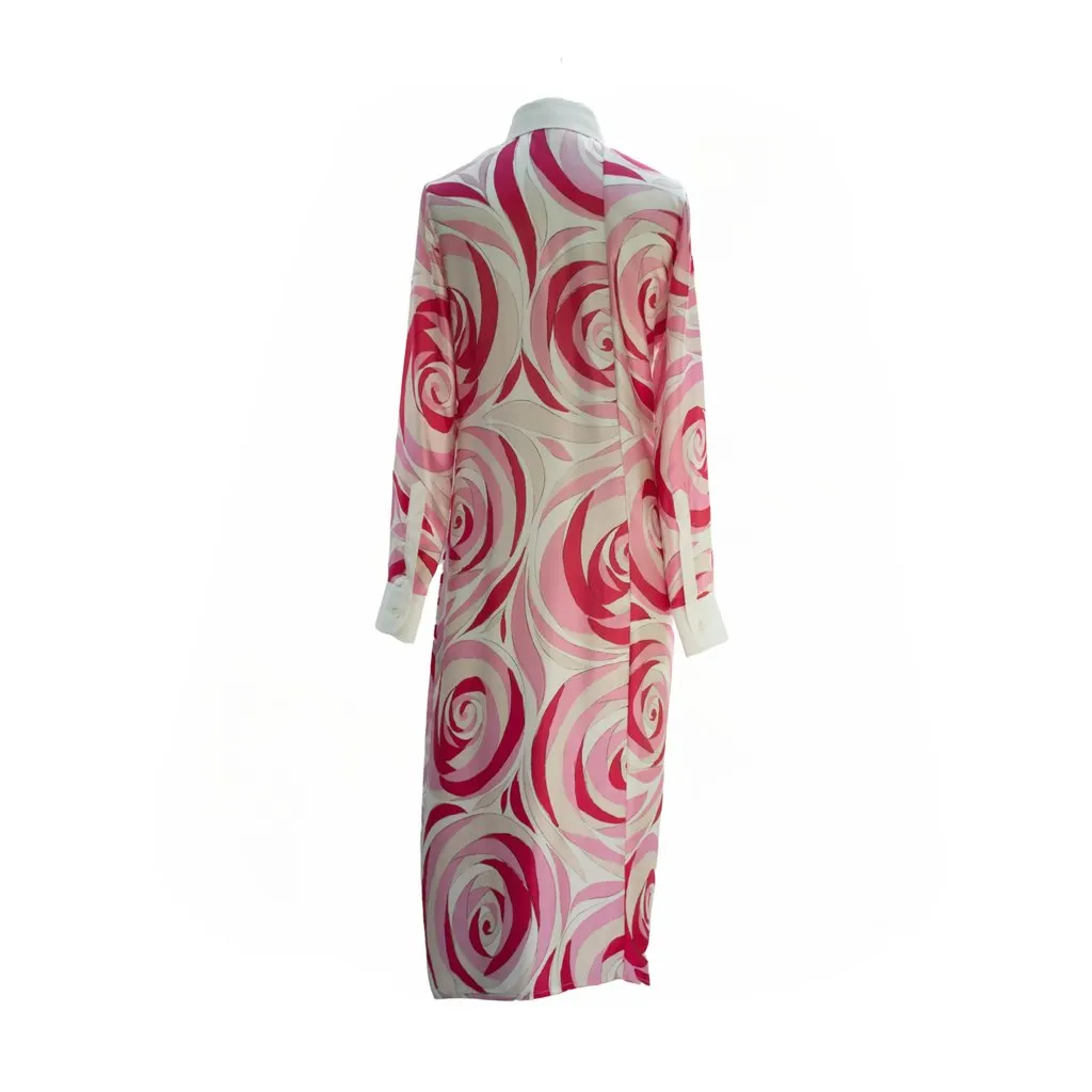 Unsigned Rubino Gaeta Peony Print Dress - '20s White Silk Good - Back View