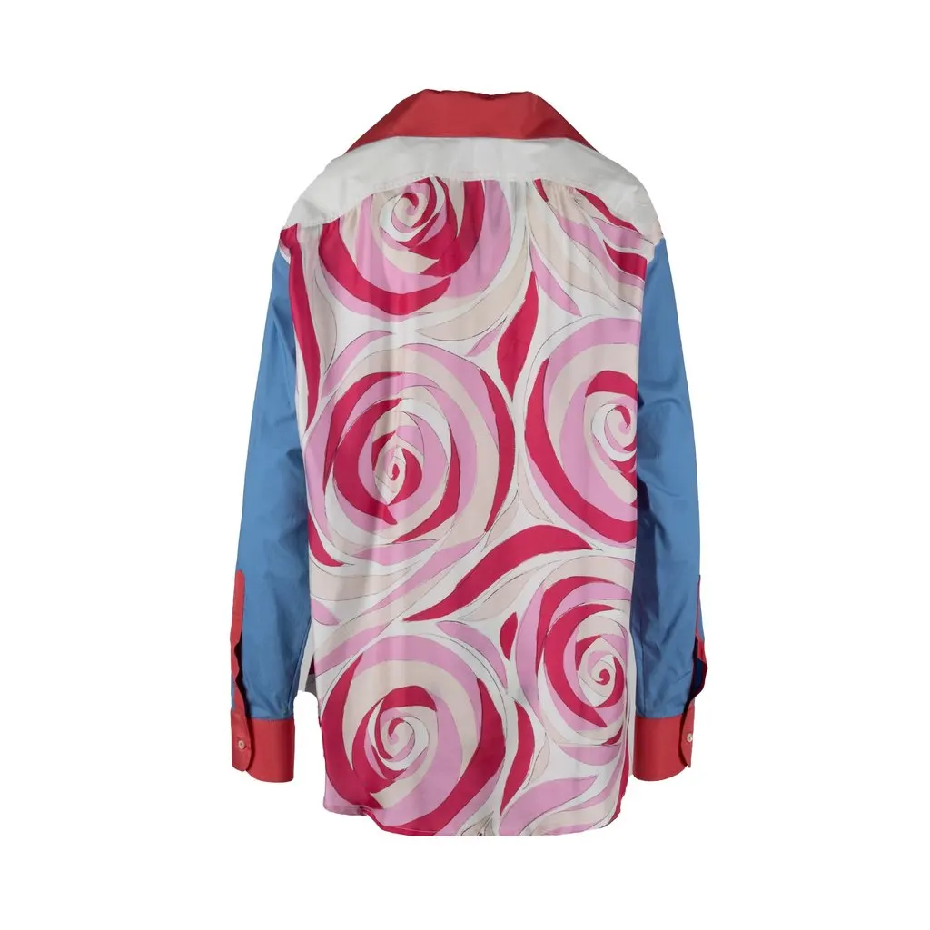 Unsigned Rubino Gaeta Peony Print Cross Shirt - '20s White Silk Good - Inside View