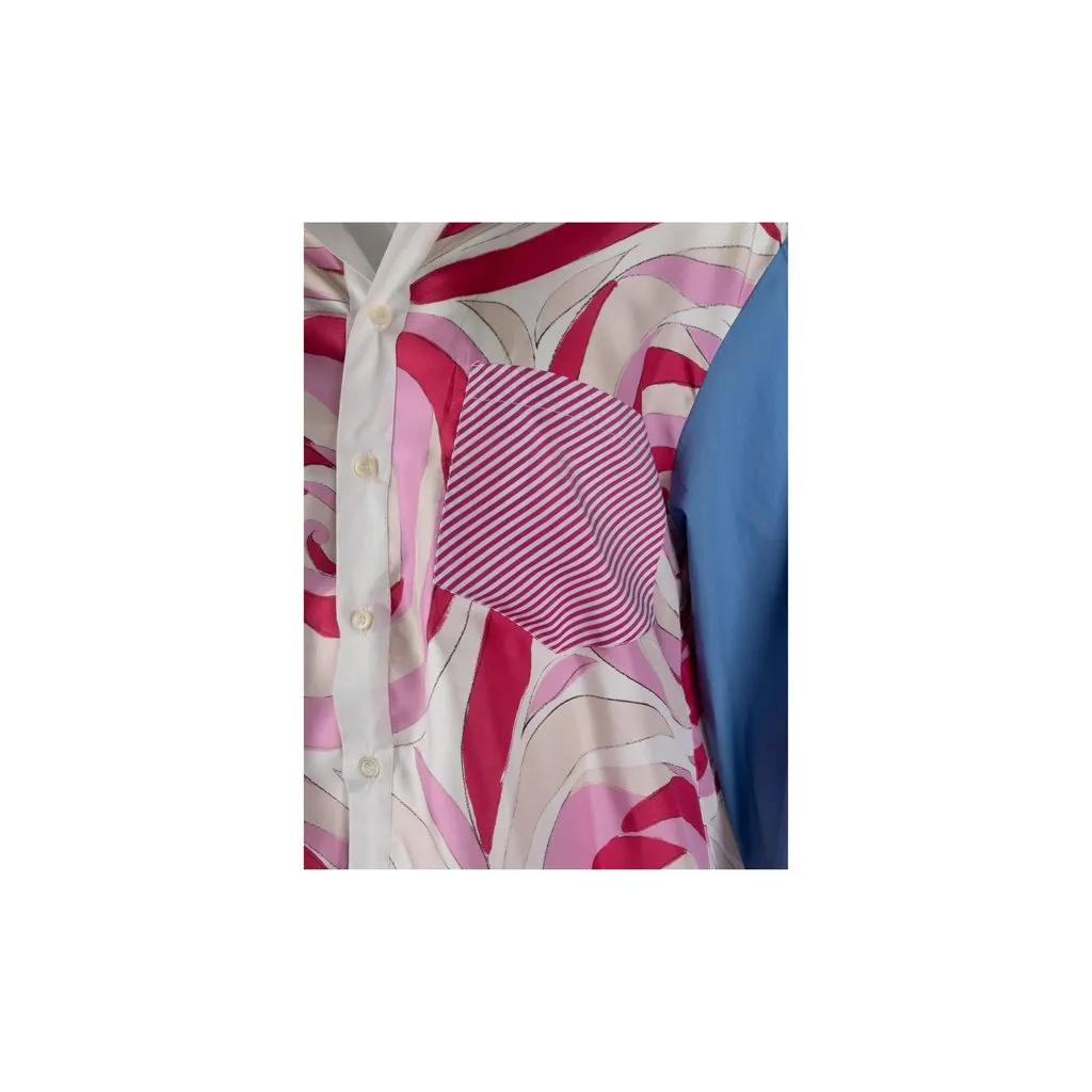 Unsigned Rubino Gaeta Peony Print Cross Shirt - '20s White Silk Good - Model View