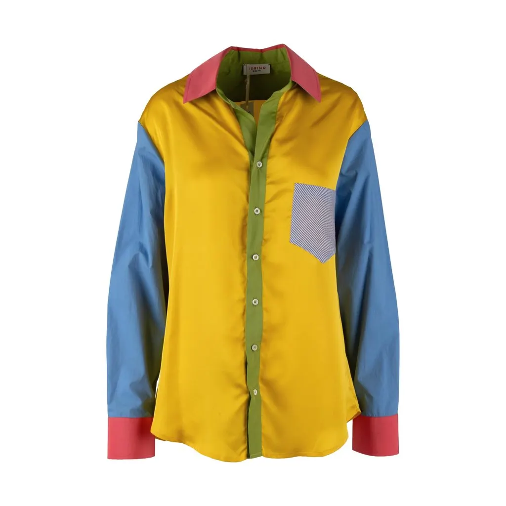 Unsigned Rubino Gaeta Colorblock Cross Shirt - '20s Red Satin Good - Front View