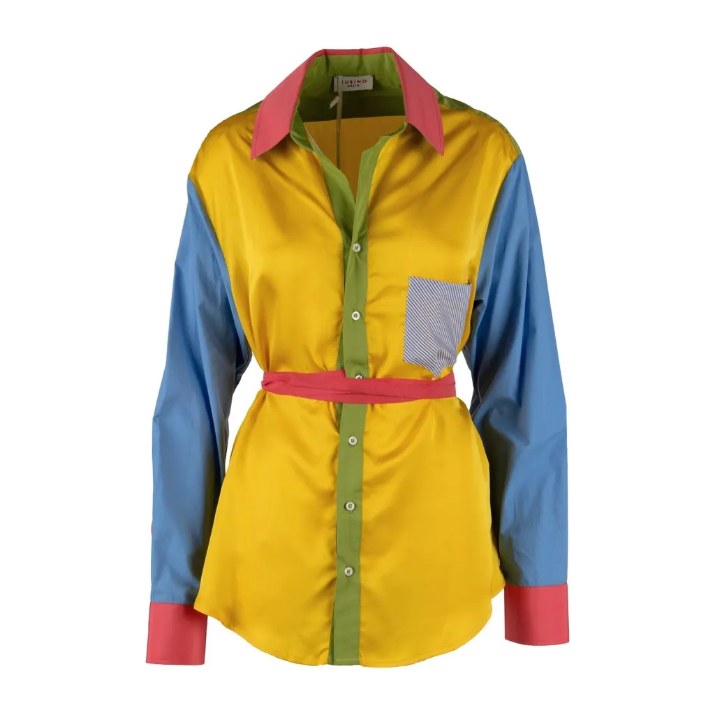 Unsigned Rubino Gaeta Colorblock Cross Shirt - '20s Red Satin Good - Back View