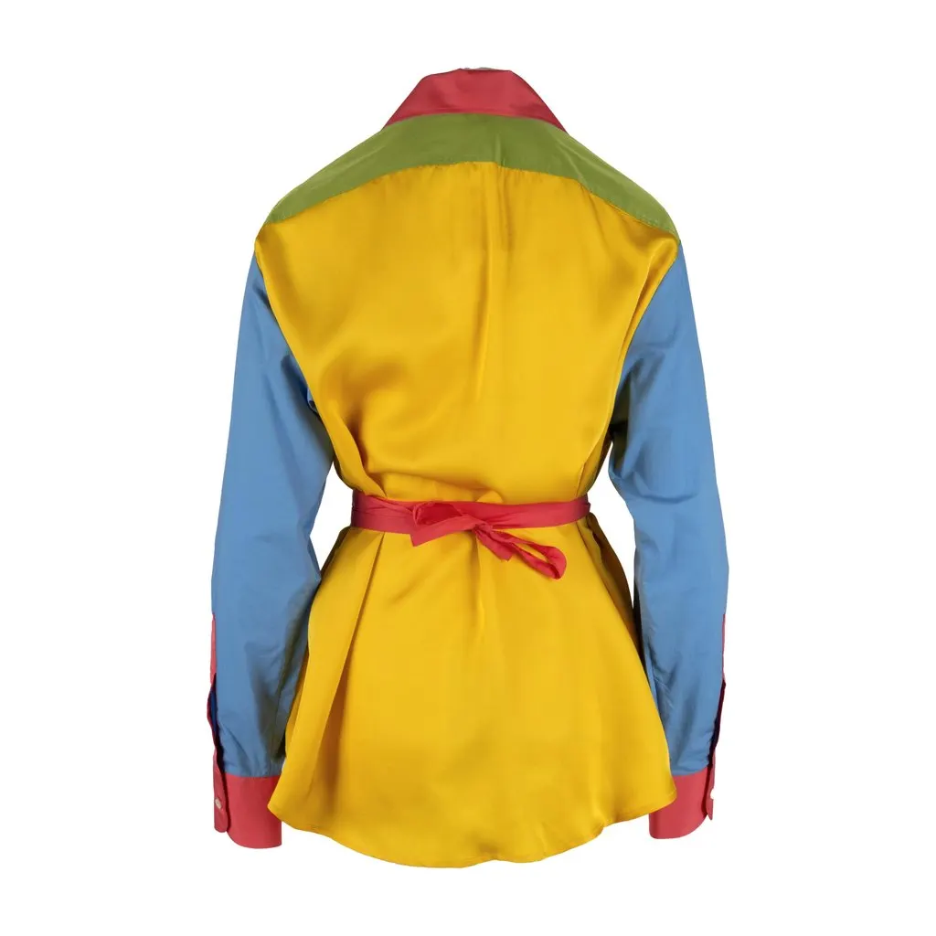 Unsigned Rubino Gaeta Colorblock Cross Shirt - '20s Red Satin Good - Model View