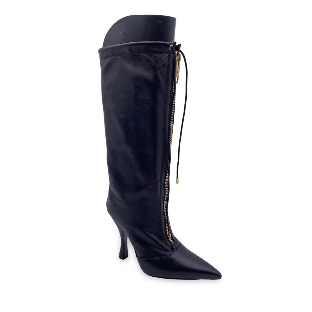 Versace Boots Black Leather Good - Front View