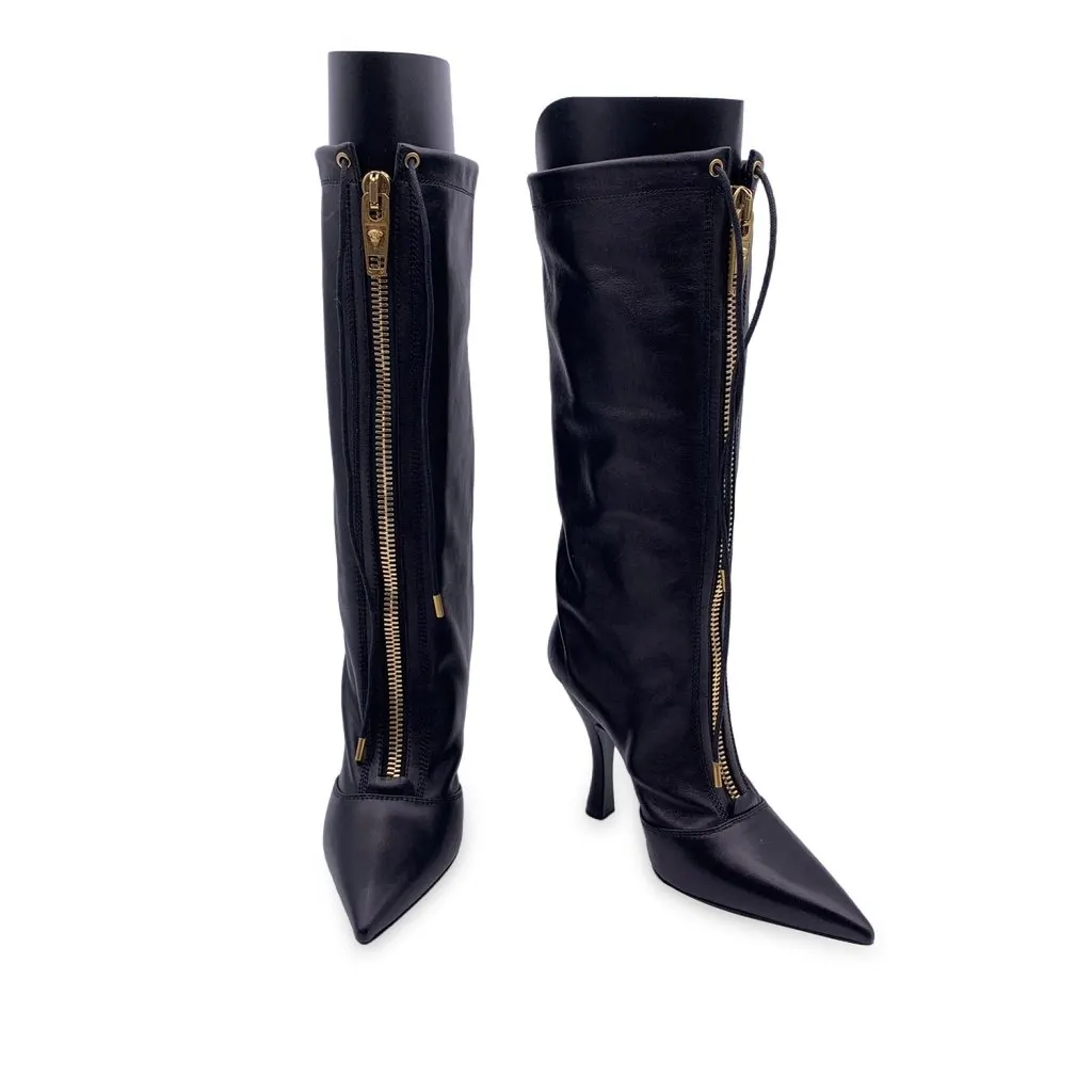 Versace Boots Black Leather Good - Back View