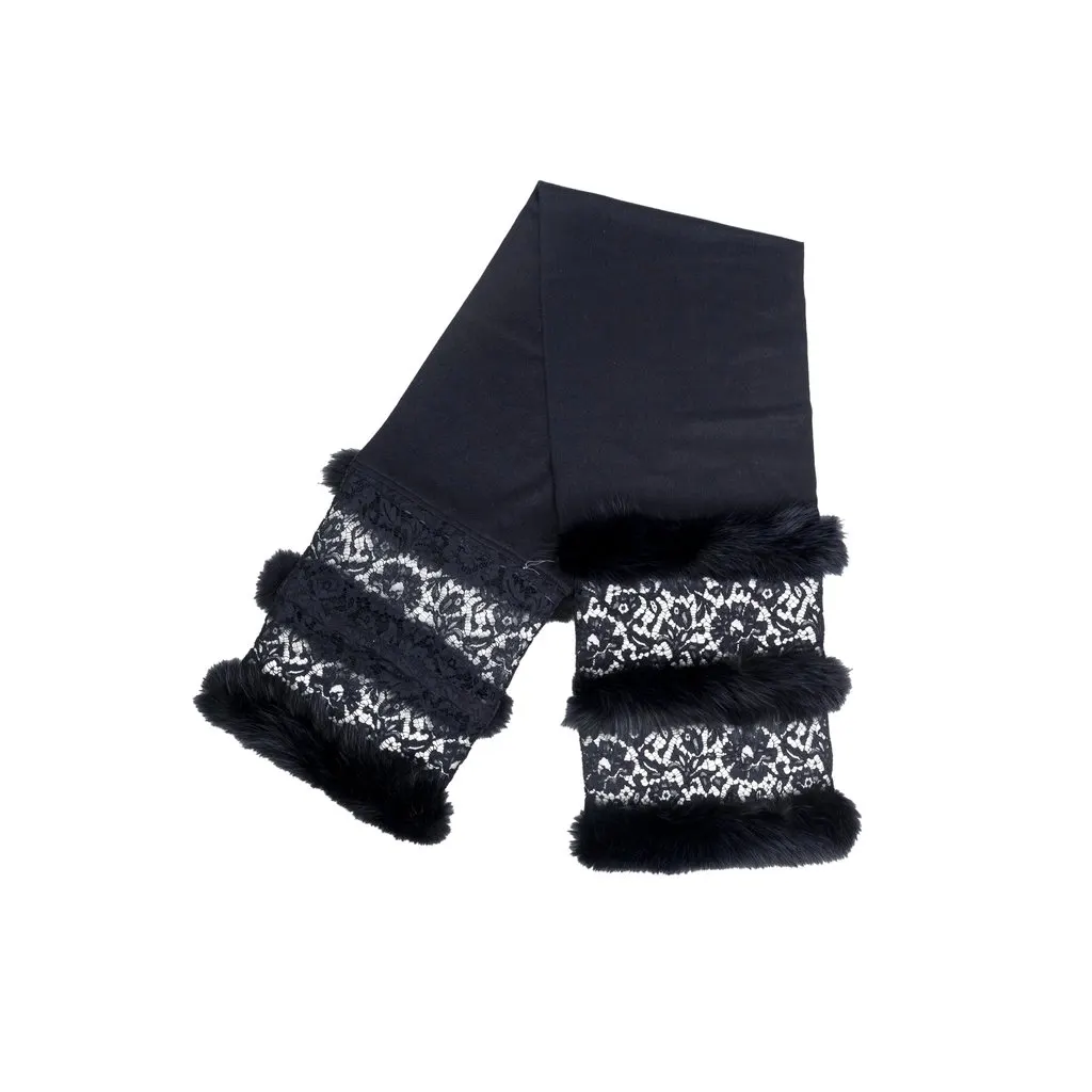 Valentino Lace and Fur Scarf - '10s Navy Lace Good - Front View
