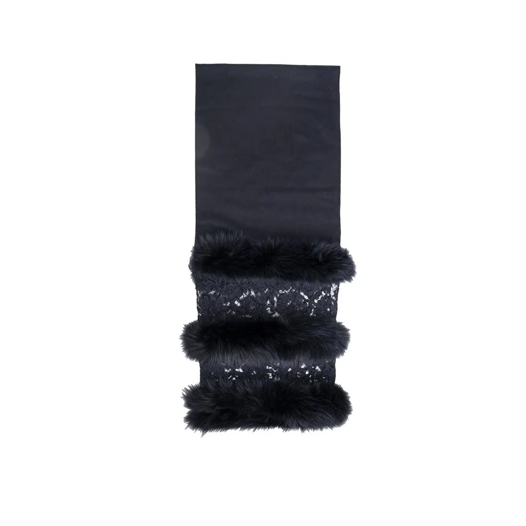 Valentino Lace and Fur Scarf - '10s Navy Lace Good - Back View