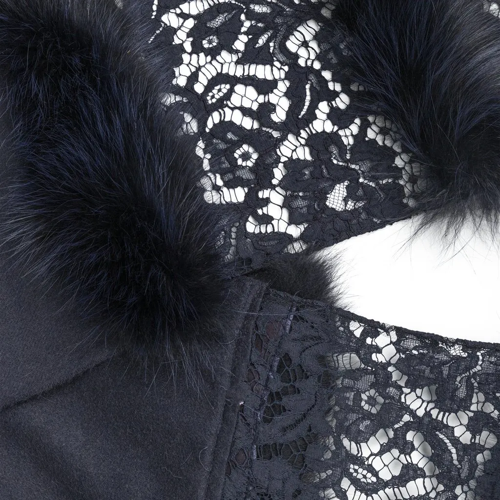 Valentino Lace and Fur Scarf - '10s Navy Lace Good - Model View
