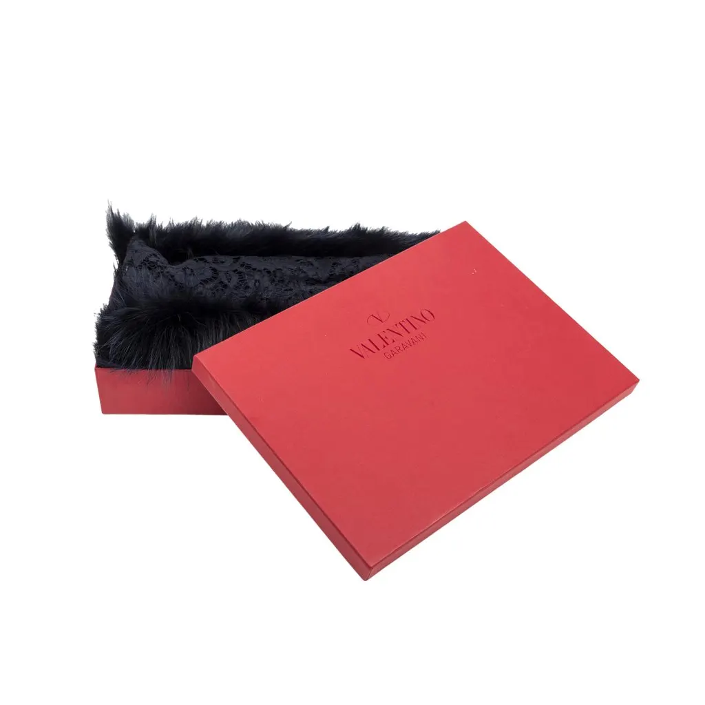 Valentino Lace and Fur Scarf - '10s Navy Lace Good - Box View