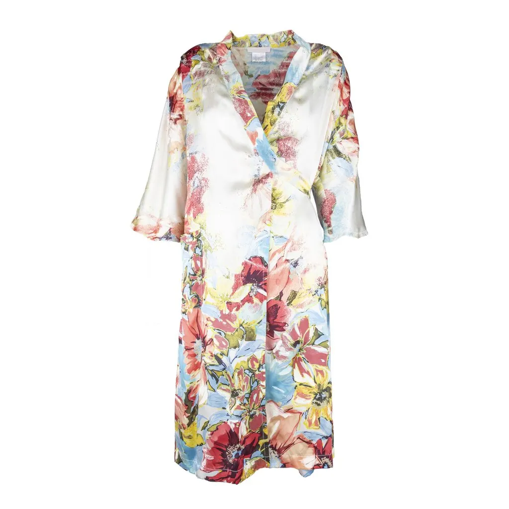 Roberto Cavalli Printed Silk Wrap Dress - '00s Beige Silk Good - Front View