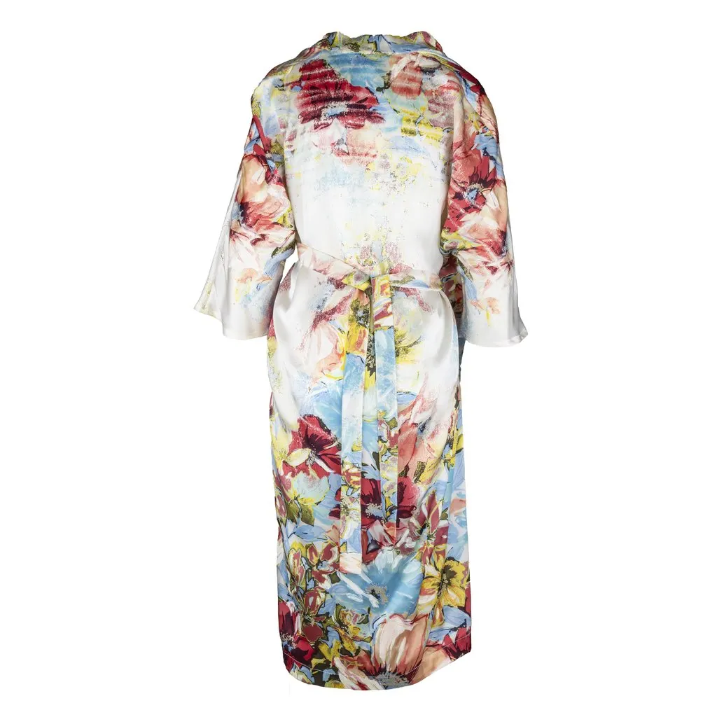 Roberto Cavalli Printed Silk Wrap Dress - '00s Beige Silk Good - Back View