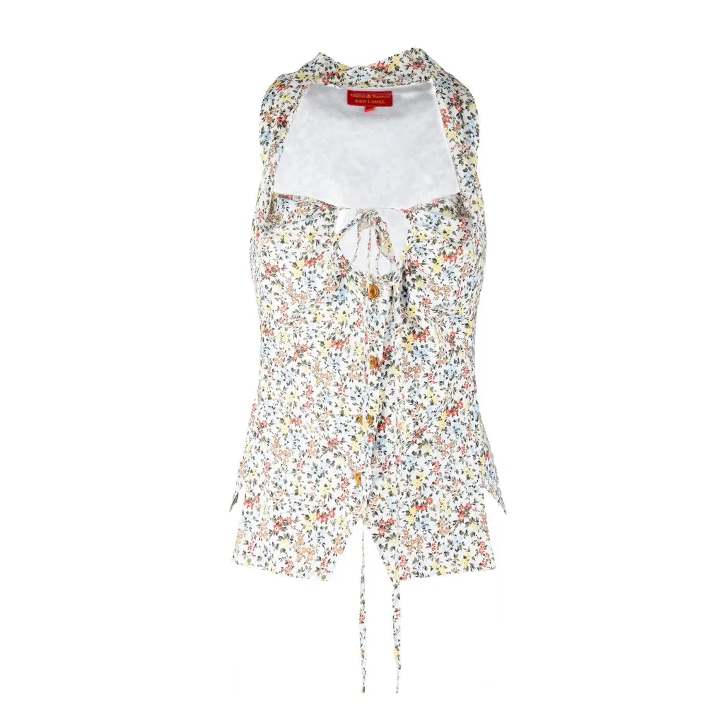 Vivienne Westwood Label Floral Printed Top - '00s Red Cotton Good - Front View