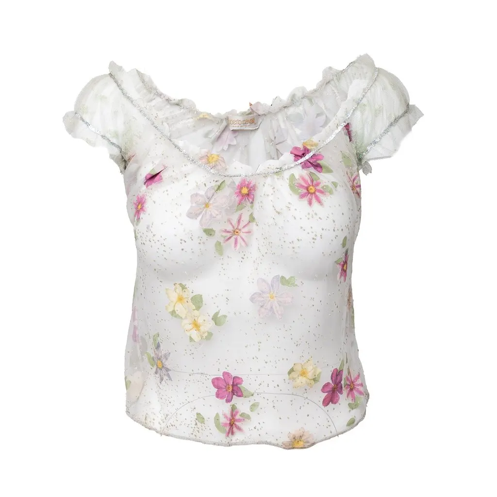 Roberto Cavalli Sheer Floral Top - '90s Gold Lace Good - Front View