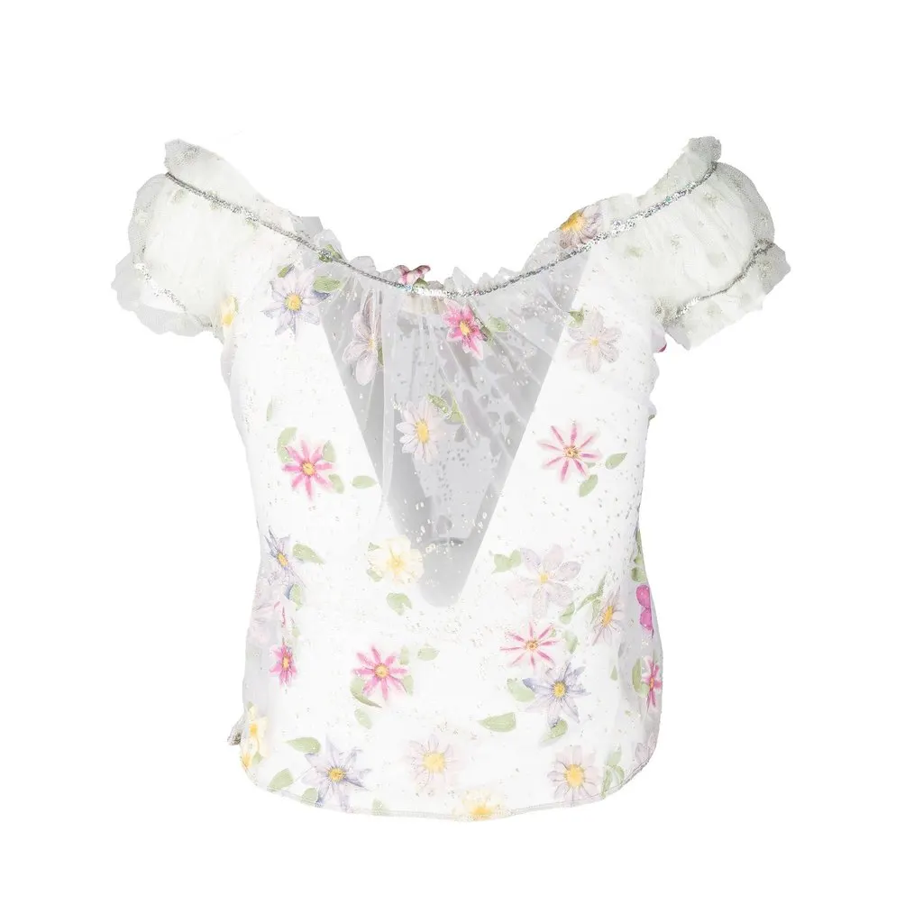 Roberto Cavalli Sheer Floral Top - '90s Gold Lace Good - Inside View