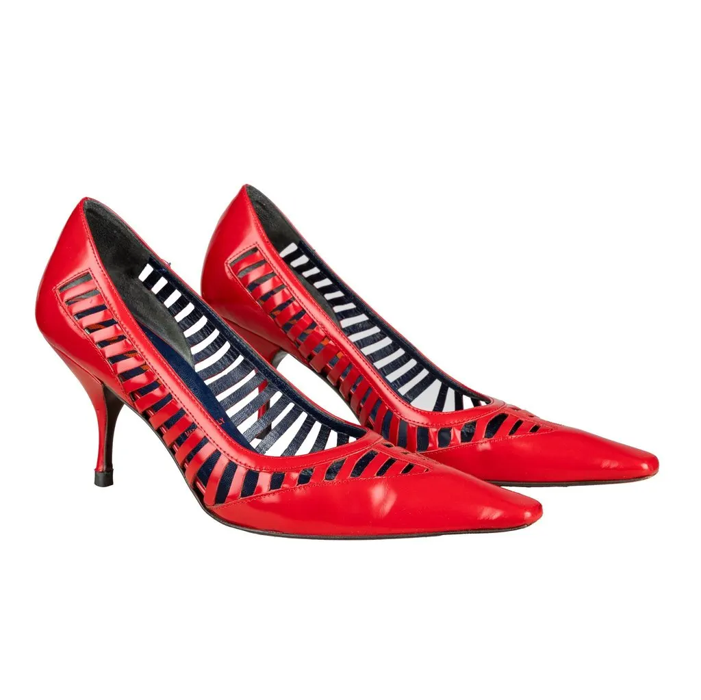 Miu Miu Cut-out Pointed Heels - '00s Red Leather Good - Back View