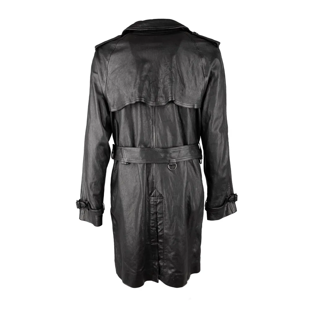 Burberry Lambskin Leather Trench Coat - '00s Black Leather Good - Back View