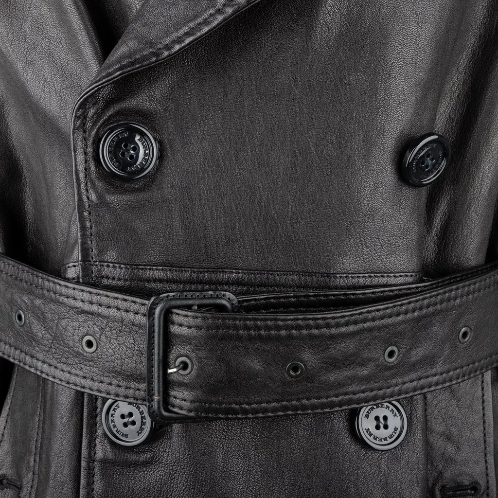 Burberry Lambskin Leather Trench Coat - '00s Black Leather Good - Inside View
