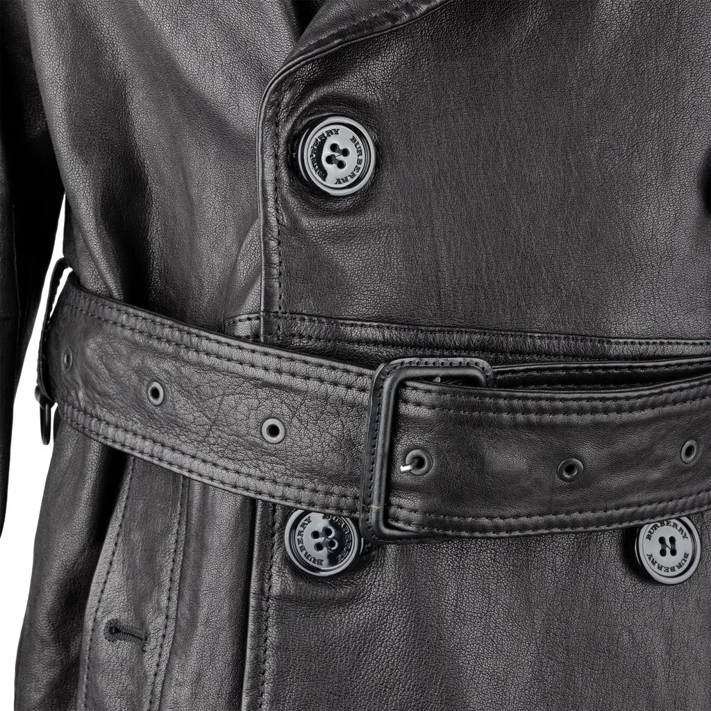Burberry Lambskin Leather Trench Coat - '00s Black Leather Good - Model View