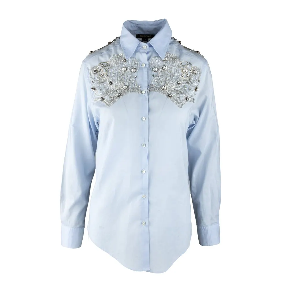 Roberto Cavalli Crystal Embellished Shirt - '00s Red Cotton Good - Front View