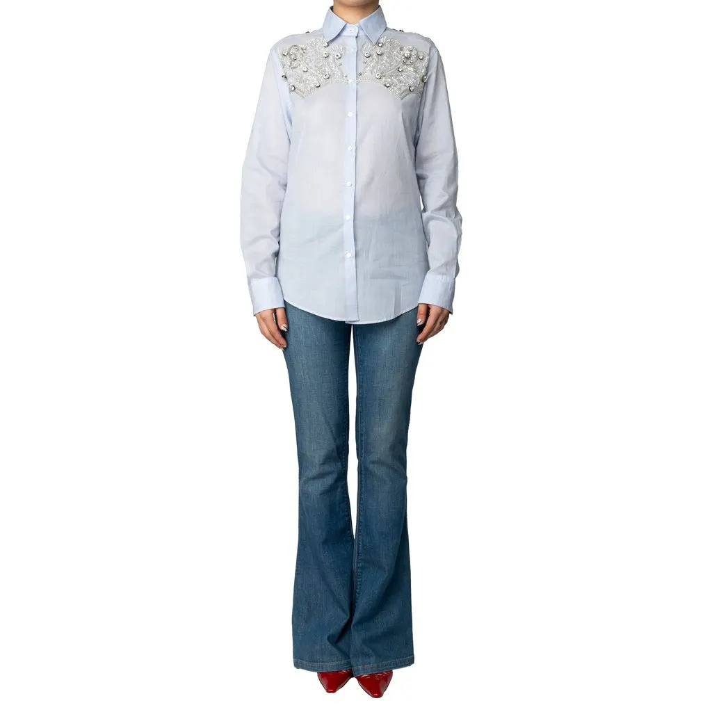 Roberto Cavalli Crystal Embellished Shirt - '00s Red Cotton Good - Back View