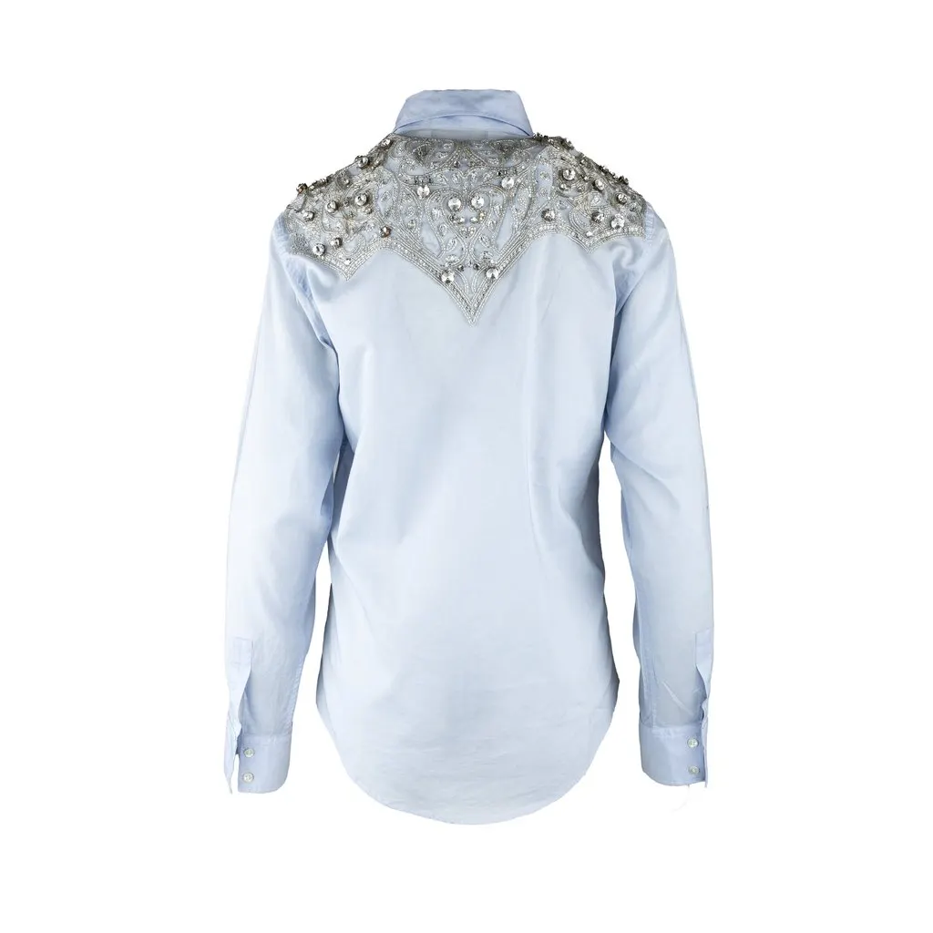 Roberto Cavalli Crystal Embellished Shirt - '00s Red Cotton Good - Model View