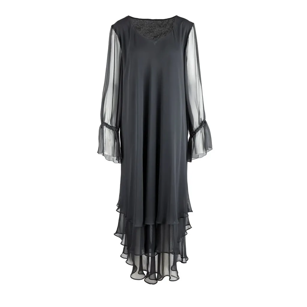 Unsigned Layered Chiffon Dress - '10s Red Silk Good - Front View