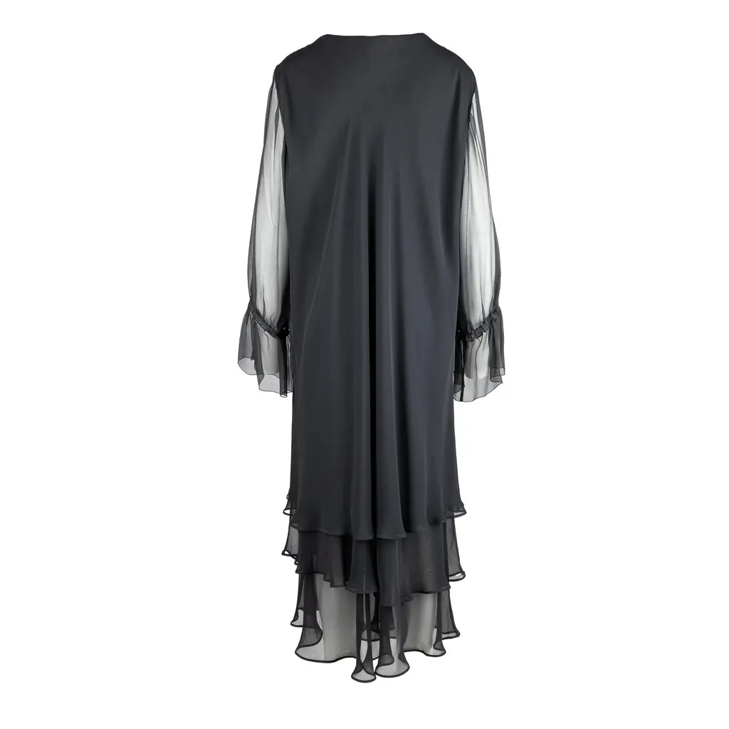 Unsigned Layered Chiffon Dress - '10s Red Silk Good - Back View
