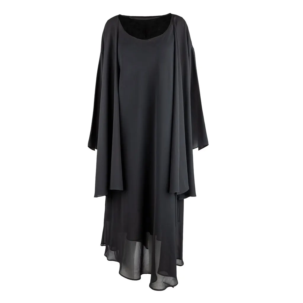 Unsigned Chiffon Dress Set - '10s Black Good - Front View