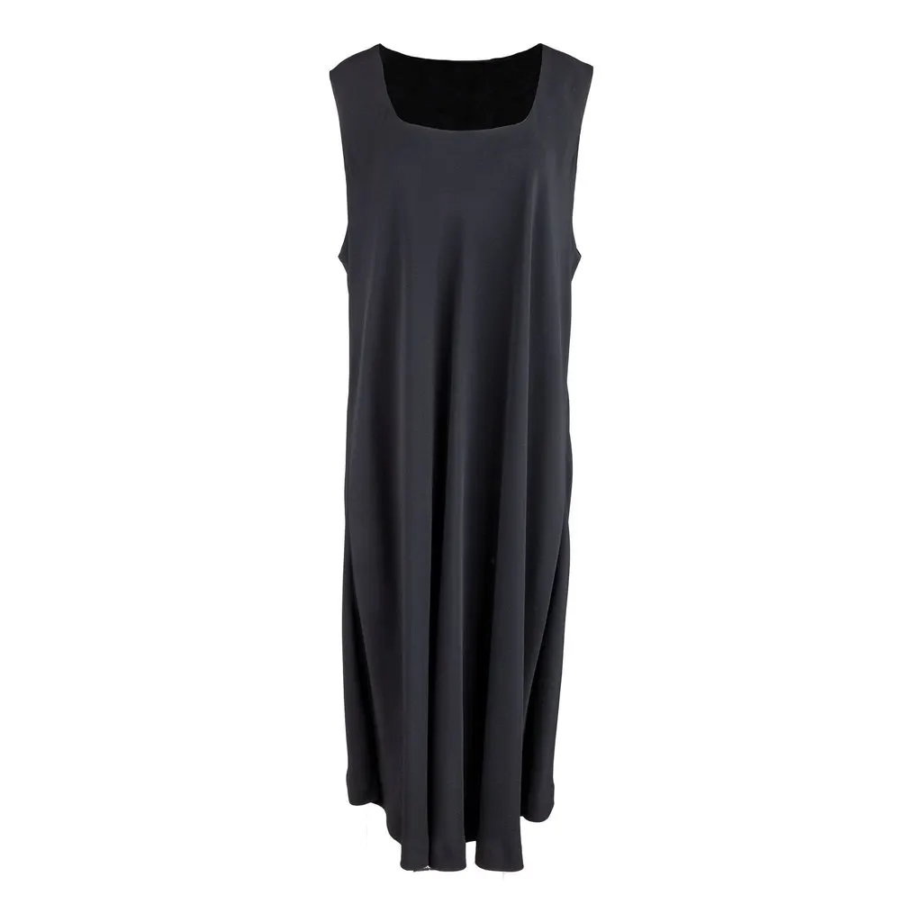 Unsigned Crêpe de Chine Long Dress - '10s Black Silk Good - Front View
