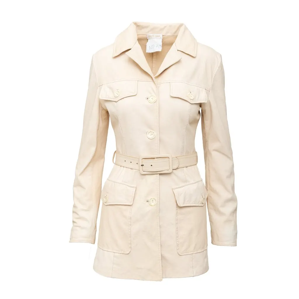 Roberto Cavalli Leather Jacket - '00s Beige Leather Good - Front View