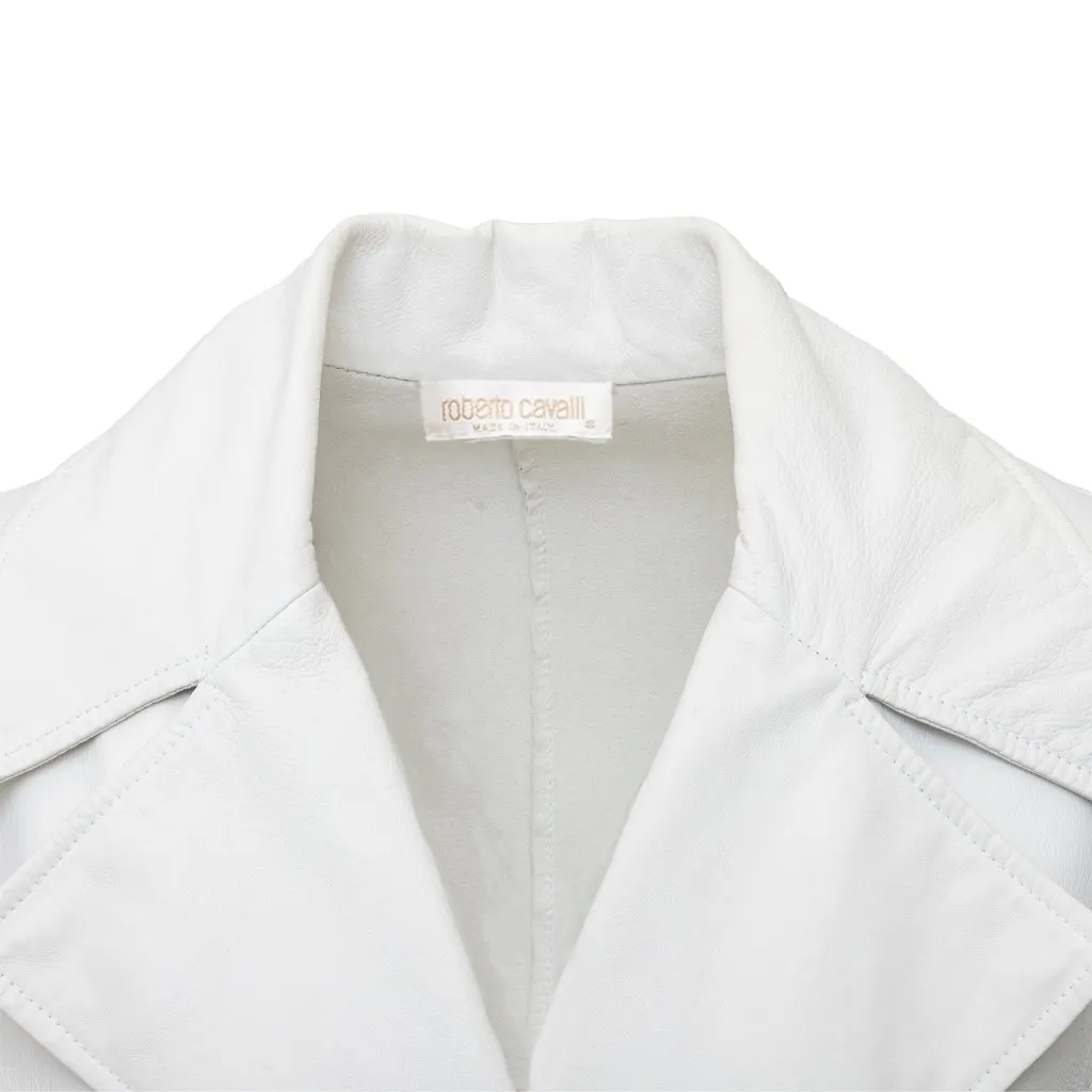 Roberto Cavalli Leather Jacket - '00s White Leather Good - Model View