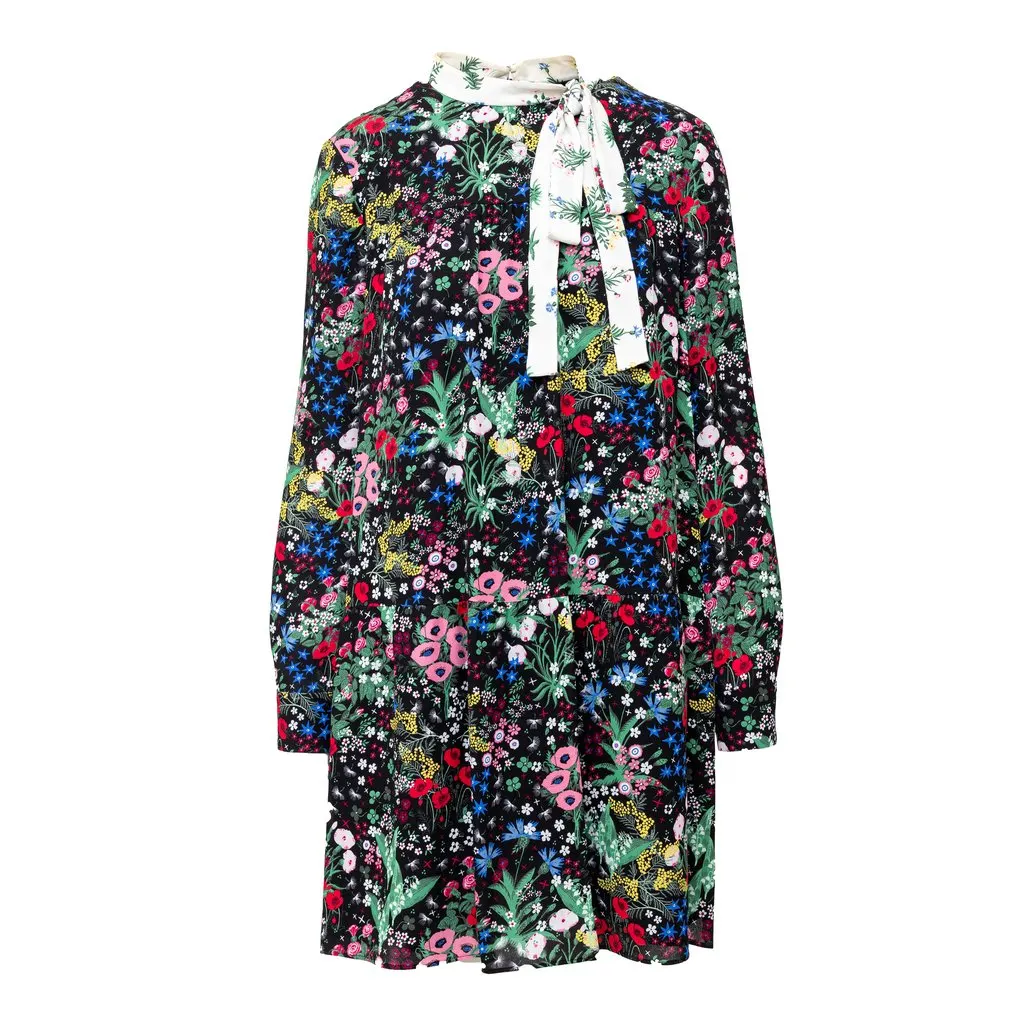 Valentino Floral Print Midi Dress - '10s Black Silk Good - Front View