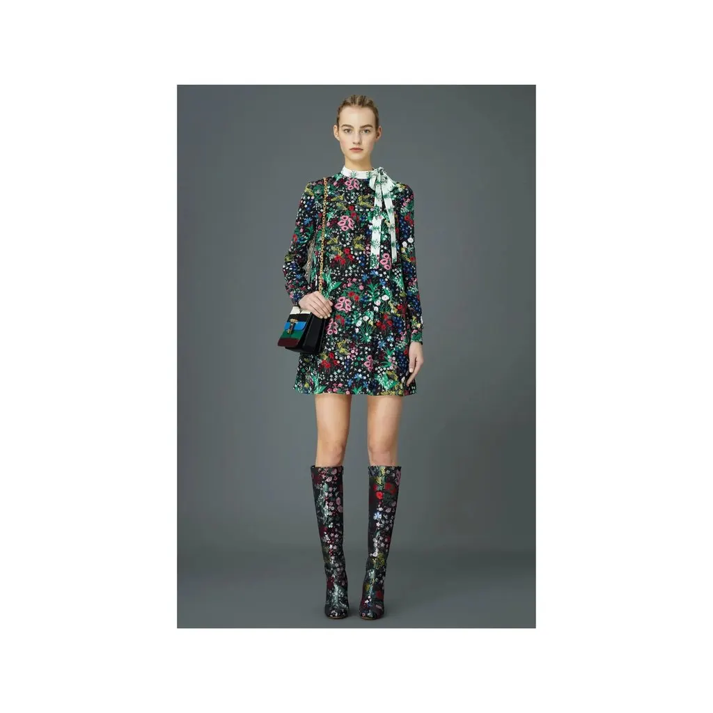 Valentino Floral Print Midi Dress - '10s Black Silk Good - Back View