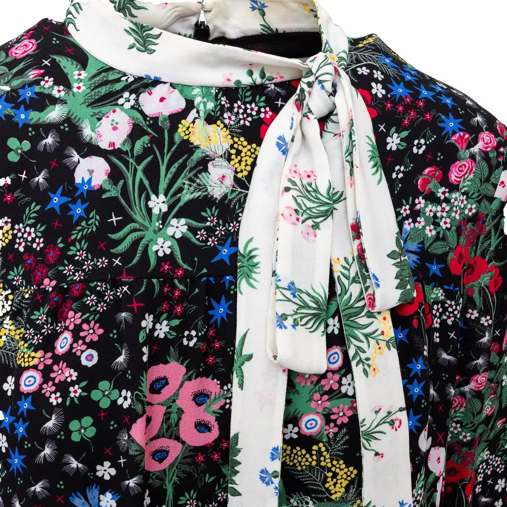 Valentino Floral Print Midi Dress - '10s Black Silk Good - Box View