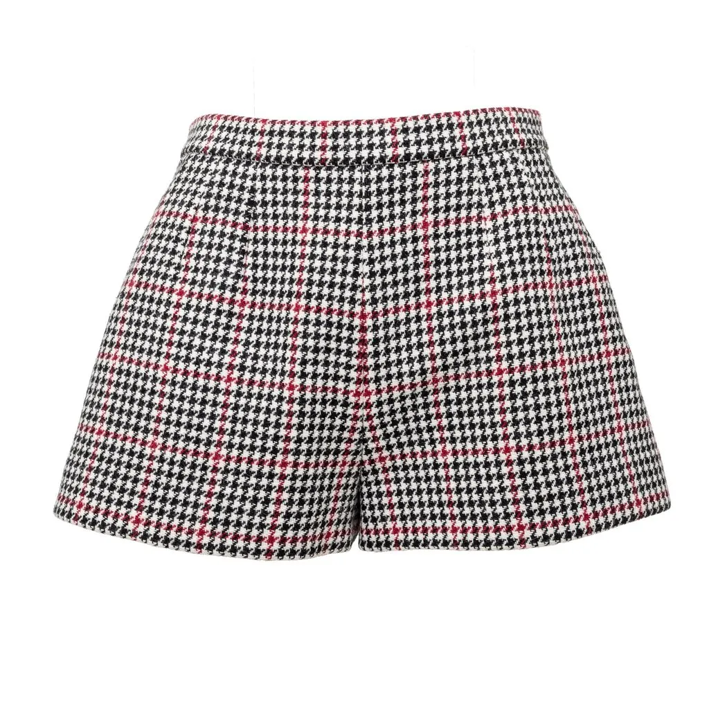 Valentino Red Valentino Houndstooth Pattern Shorts - '10s Red Wool Good - Front View