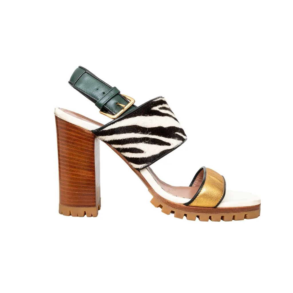 Marni Dyed Calfskin Block Heel Sandals - '20s Green Leather Good - Front View
