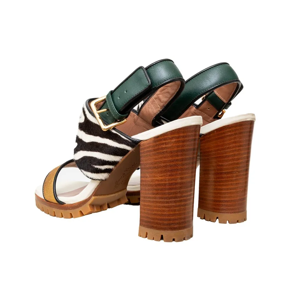 Marni Dyed Calfskin Block Heel Sandals - '20s Green Leather Good - Back View