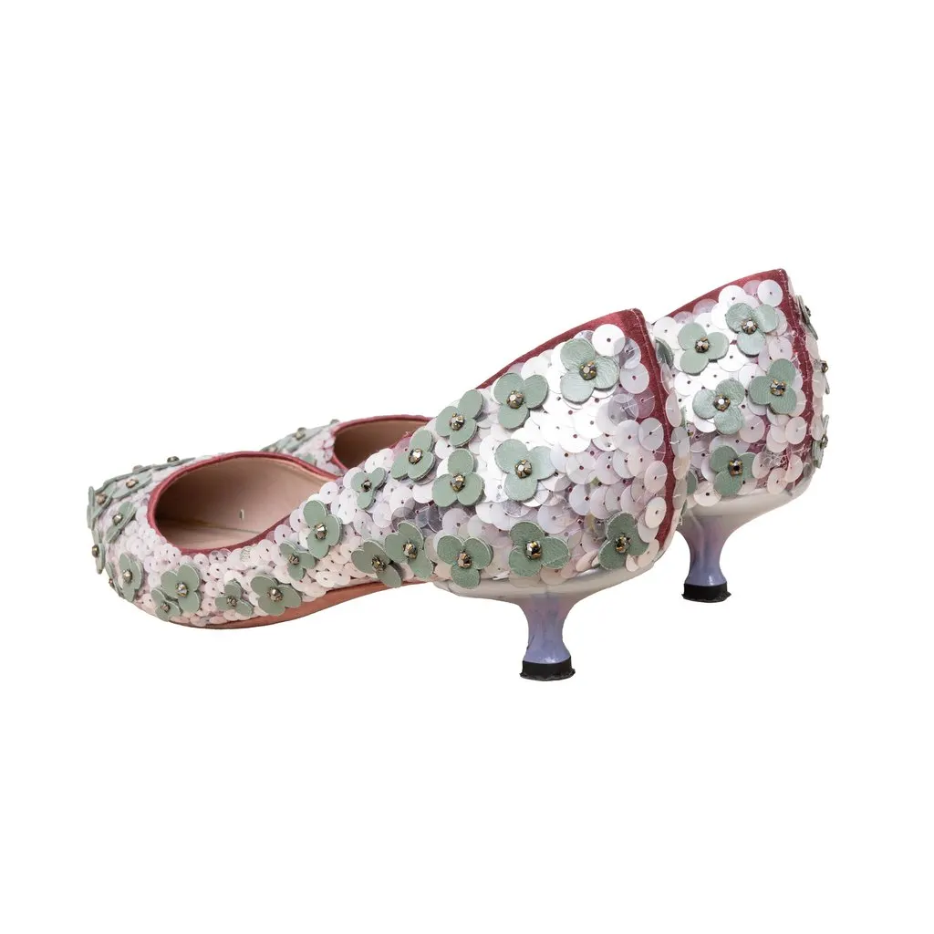 Loewe Flower Bead Embellished Pumps - '20s MultiColor Leather Good - Back View