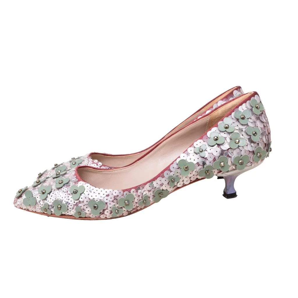 Loewe Flower Bead Embellished Pumps - '20s MultiColor Leather Good - Model View